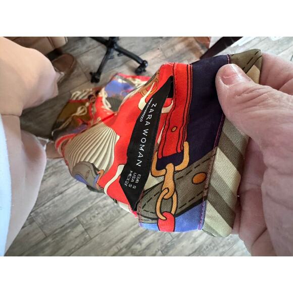 Zara Woman Multicolor Satin Fit and Flare Collared Midi Dress Size Small - Picture 6 of 6